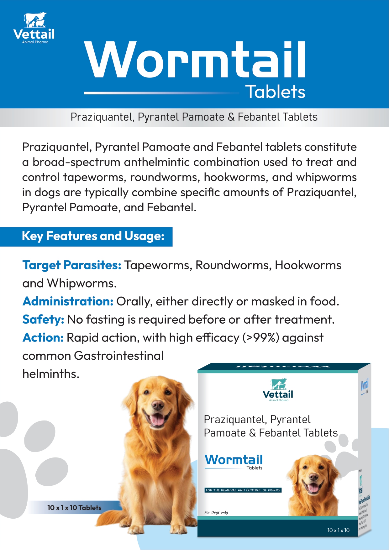 Wormtail Tablets - Praziquantel Pyrantel Febantel Dewormer for Dogs